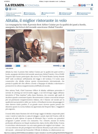Alitalia Best Airline Cuisine